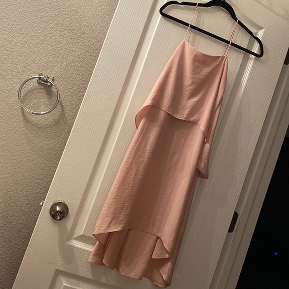 Banana Square Neck Spaghetti Strap Light Blush Pink Feminine Romantic MIDI Dress - Picture 4 of 9